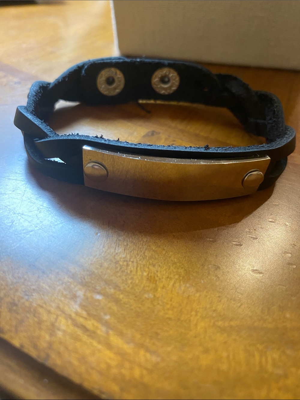 Plunder Black Leather Bracelet with Gold-Tone Plate